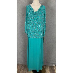 Jkara Women's Plus Size 22W Beaded Cowl Neck Gown With Sequin Overlay NWT's